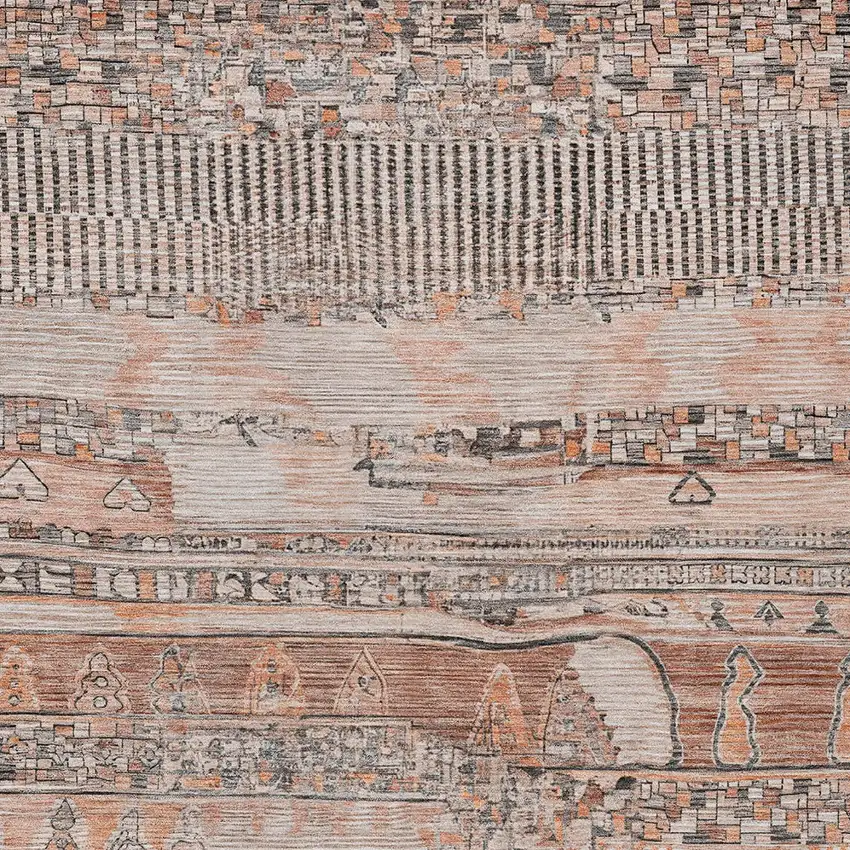 Terra Cotta And Gray Striped Washable Indoor Outdoor Area Rug Photo 6