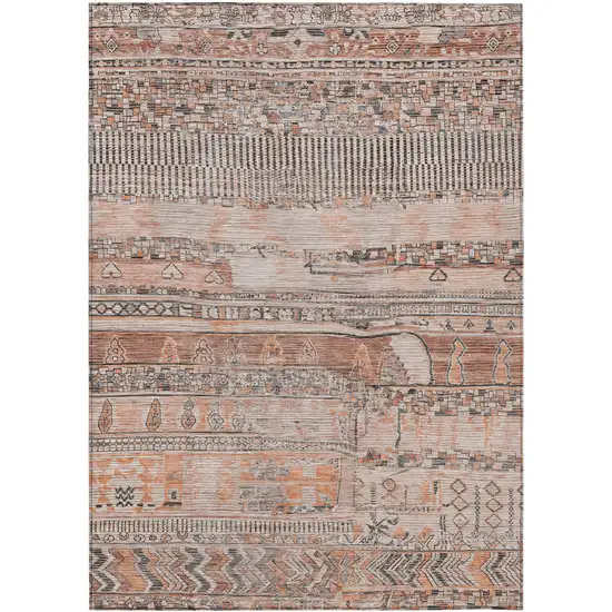 Terra Cotta And Gray Striped Washable Indoor Outdoor Area Rug Photo 1