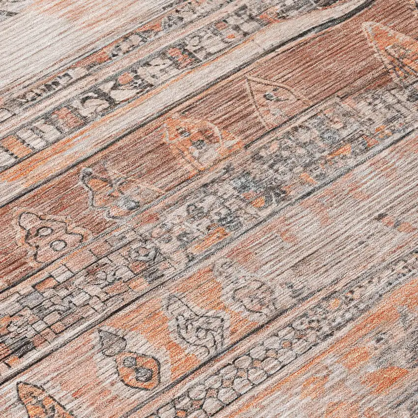 Terra Cotta And Gray Striped Washable Indoor Outdoor Area Rug Photo 9