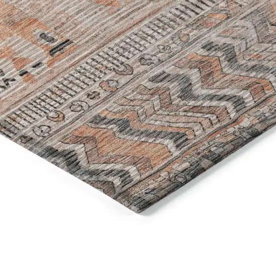 Terra Cotta And Gray Striped Washable Indoor Outdoor Area Rug Photo 6
