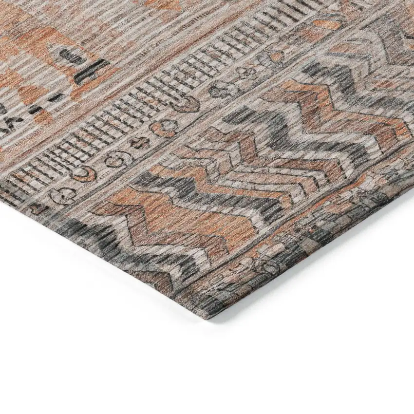 Terra Cotta And Gray Striped Washable Indoor Outdoor Area Rug Photo 6