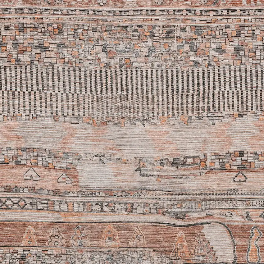 Terra Cotta And Gray Striped Washable Indoor Outdoor Area Rug Photo 7
