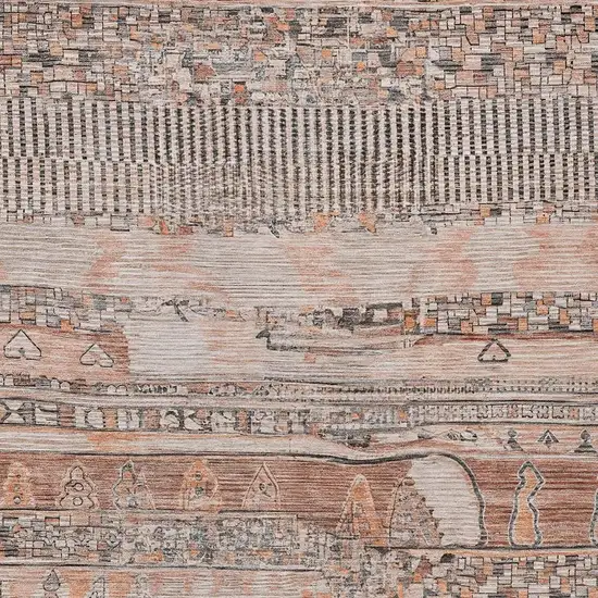 Terra Cotta And Gray Striped Washable Indoor Outdoor Area Rug Photo 4