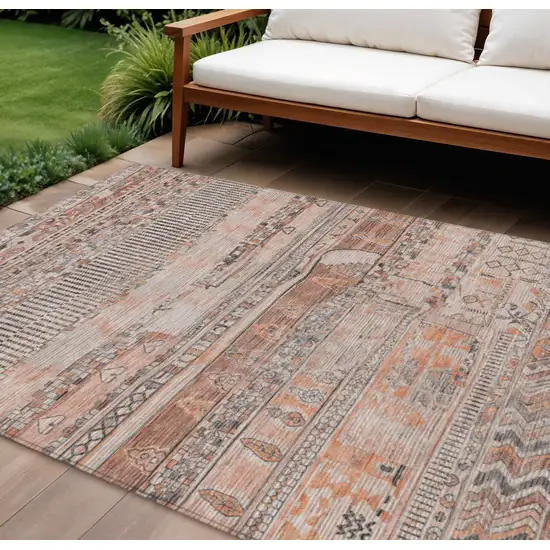 Terra Cotta And Gray Striped Washable Indoor Outdoor Area Rug Photo 2