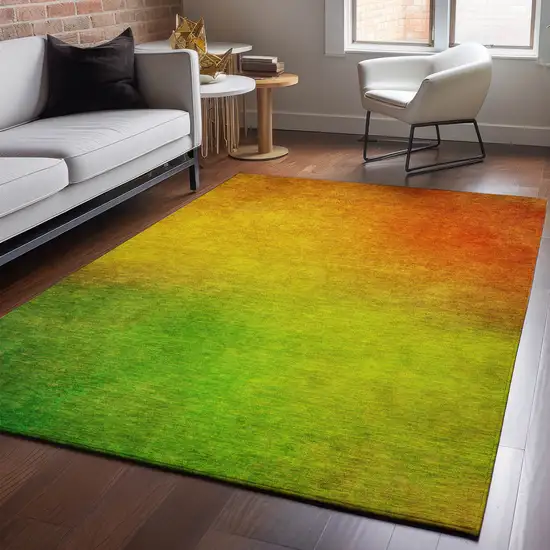 Terra Cotta And Green Ombre Washable Area Rug With UV Protection Photo 6