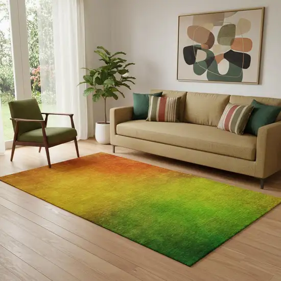 Terra Cotta And Green Ombre Washable Area Rug With UV Protection Photo 1