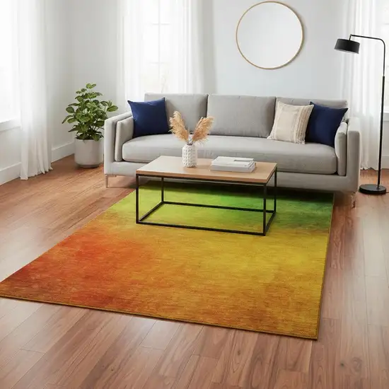 Terra Cotta And Green Ombre Washable Area Rug With UV Protection Photo 2