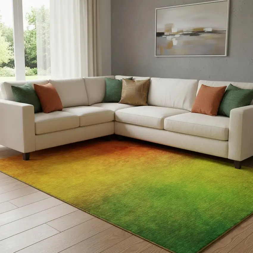 Terra Cotta And Green Ombre Washable Area Rug With UV Protection Photo 1