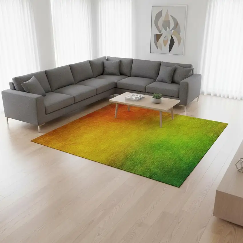 Terra Cotta And Green Ombre Washable Area Rug With UV Protection Photo 2