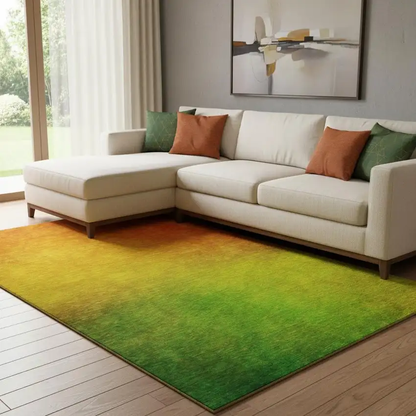 Terra Cotta And Green Ombre Washable Area Rug With UV Protection Photo 1