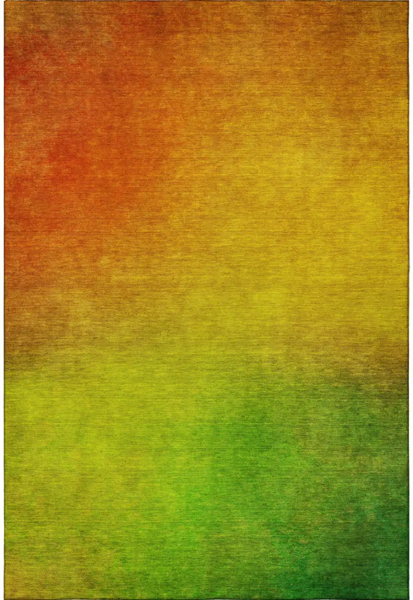 Terra Cotta And Green Ombre Washable Area Rug With UV Protection Photo 3