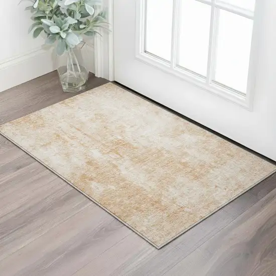 Terra Cotta And Ivory Abstract Washable Area Rug With UV Protection Photo 2