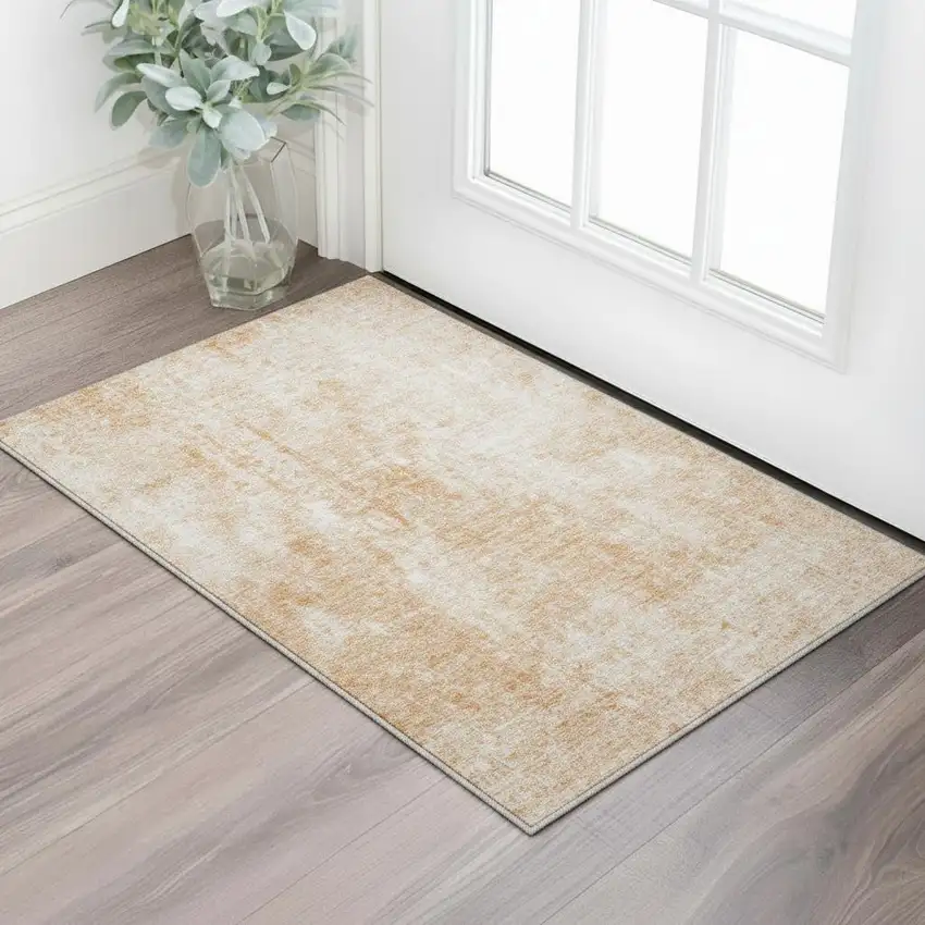 Terra Cotta And Ivory Abstract Washable Area Rug With UV Protection Photo 2