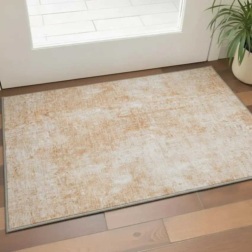 Terra Cotta And Ivory Abstract Washable Area Rug With UV Protection Photo 3