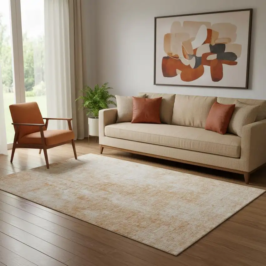 Terra Cotta And Ivory Abstract Washable Area Rug With UV Protection Photo 1