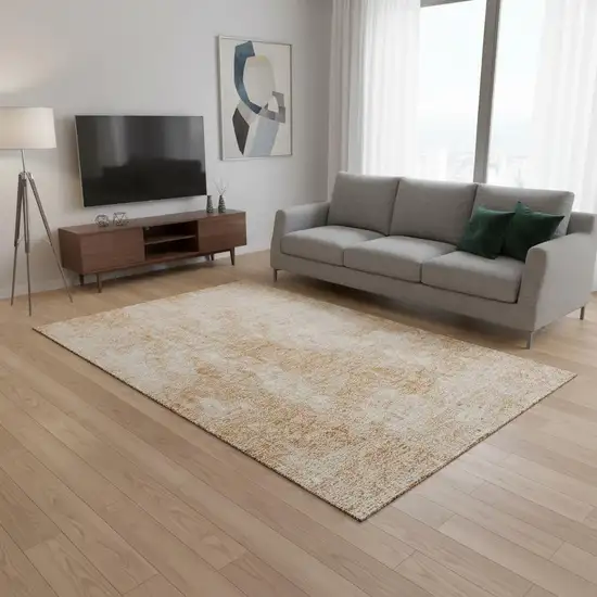 Terra Cotta And Ivory Abstract Washable Area Rug With UV Protection Photo 3