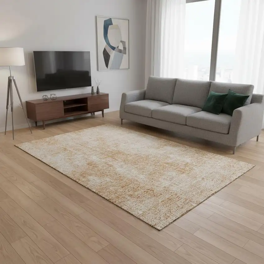 Terra Cotta And Ivory Abstract Washable Area Rug With UV Protection Photo 3