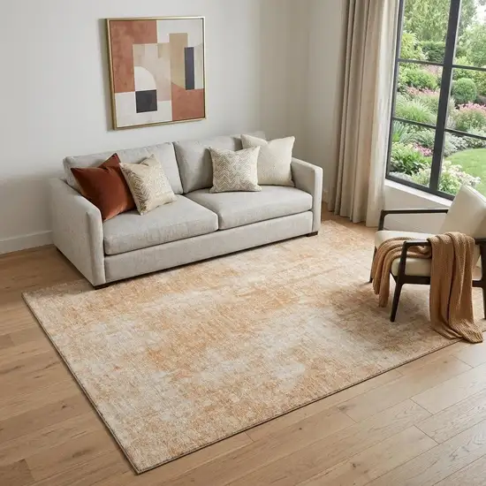 Terra Cotta And Ivory Abstract Washable Area Rug With UV Protection Photo 1