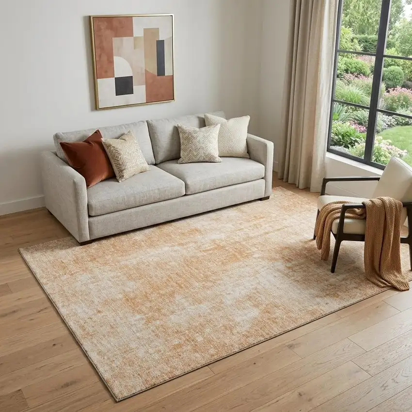 Terra Cotta And Ivory Abstract Washable Area Rug With UV Protection Photo 1