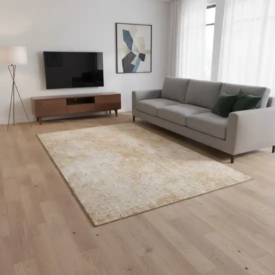 Terra Cotta And Ivory Abstract Washable Area Rug With UV Protection Photo 1