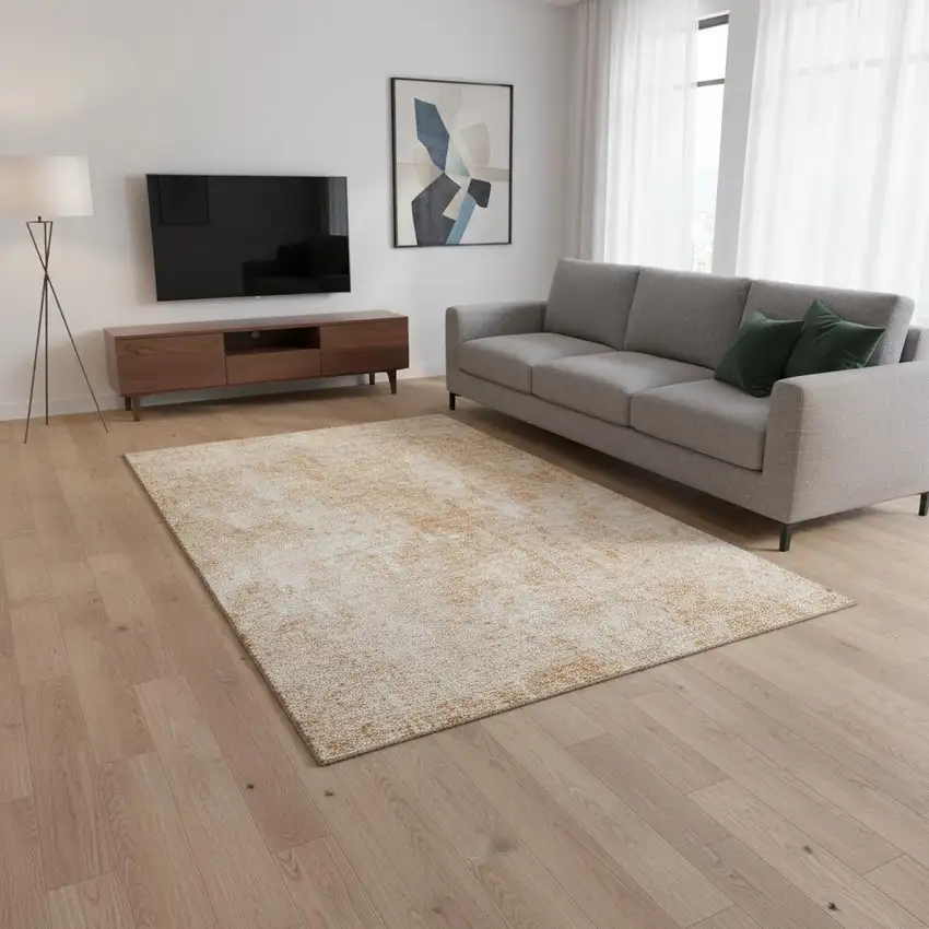 Terra Cotta And Ivory Abstract Washable Area Rug With UV Protection Photo 1