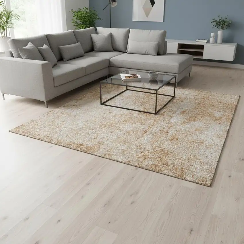 Terra Cotta And Ivory Abstract Washable Area Rug With UV Protection Photo 3