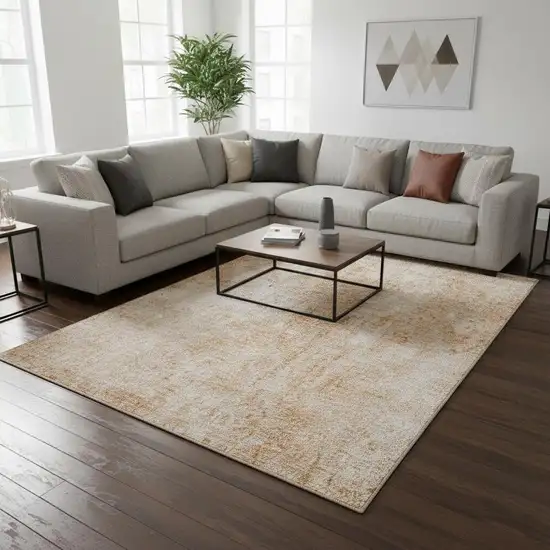 Terra Cotta And Ivory Abstract Washable Area Rug With UV Protection Photo 1