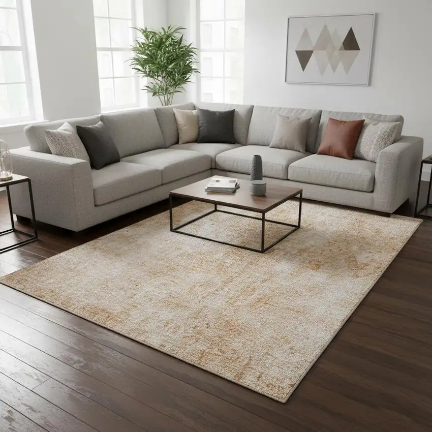 Terra Cotta And Ivory Abstract Washable Area Rug With UV Protection Photo 1