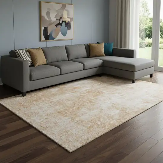 Terra Cotta And Ivory Abstract Washable Area Rug With UV Protection Photo 1