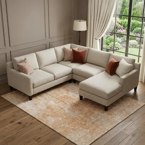 Terra Cotta And Ivory Abstract Washable Area Rug With UV Protection Photo 1