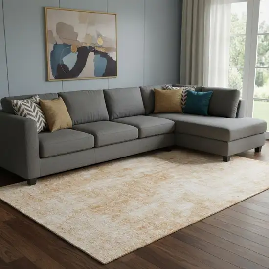 Terra Cotta And Ivory Abstract Washable Area Rug With UV Protection Photo 1