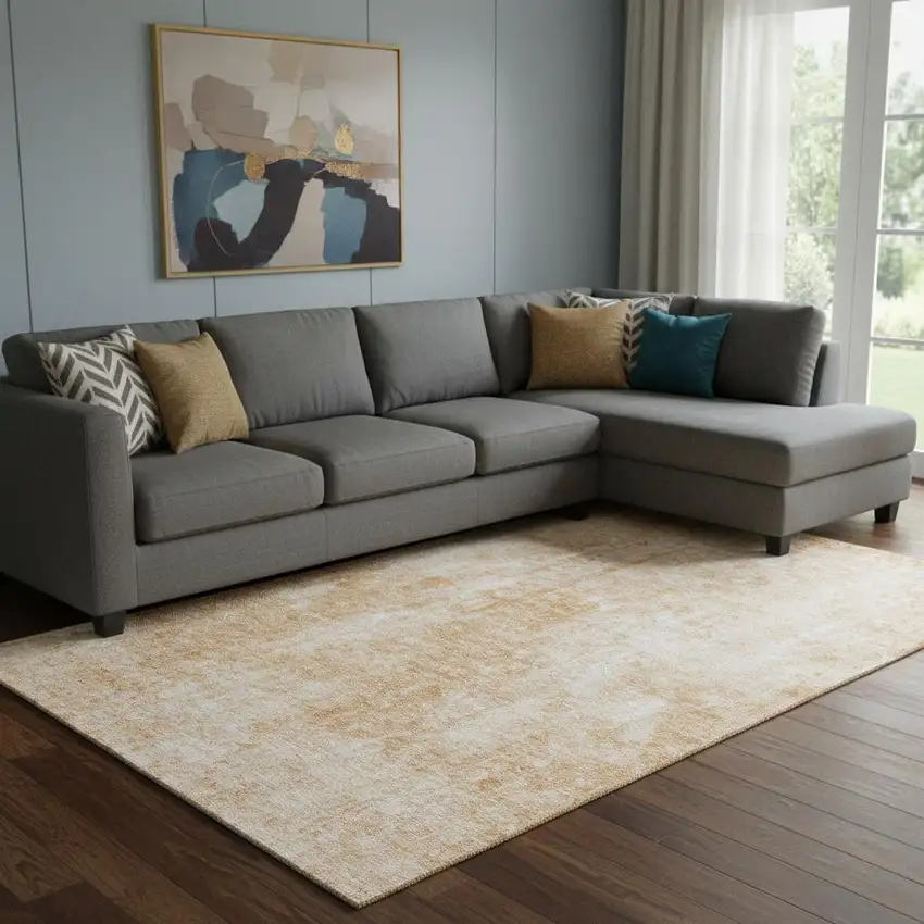 Terra Cotta And Ivory Abstract Washable Area Rug With UV Protection Photo 1