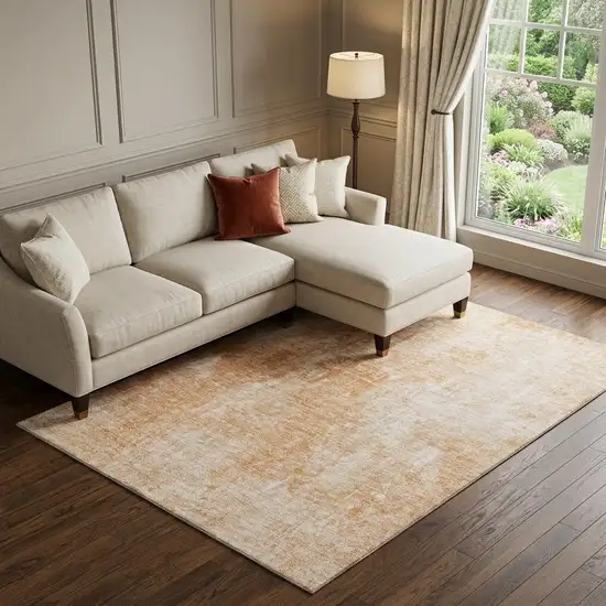 Terra Cotta And Ivory Abstract Washable Area Rug With UV Protection Photo 1