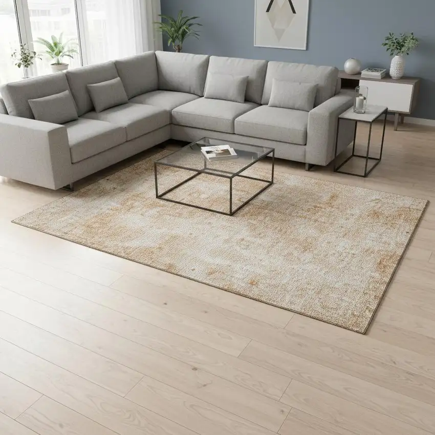 Terra Cotta And Ivory Abstract Washable Area Rug With UV Protection Photo 2