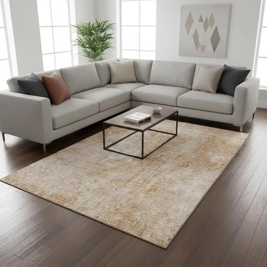 Terra Cotta And Ivory Abstract Washable Area Rug With UV Protection Photo 3