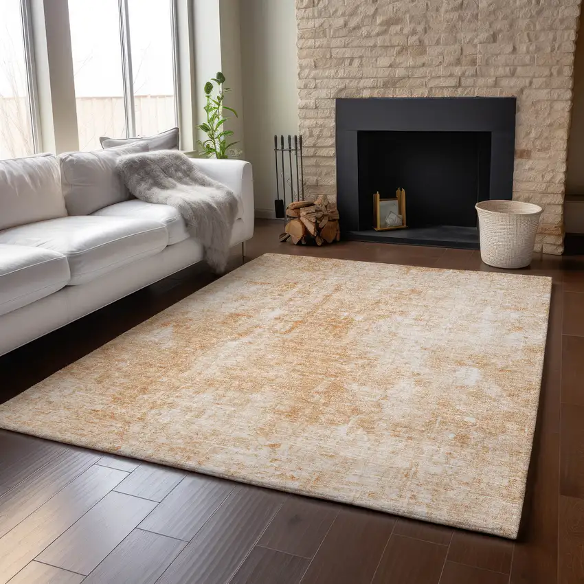 Terra Cotta And Ivory Abstract Washable Area Rug With UV Protection Photo 7