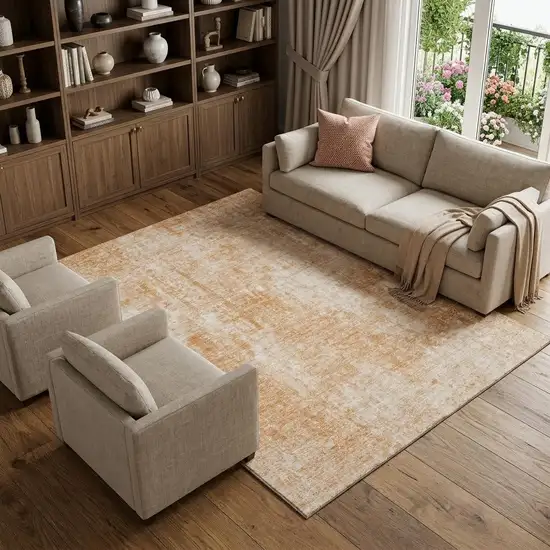 Terra Cotta And Ivory Abstract Washable Area Rug With UV Protection Photo 1