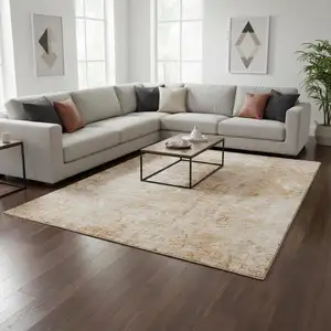 Photo of Terra Cotta And Ivory Abstract Washable Area Rug With UV Protection