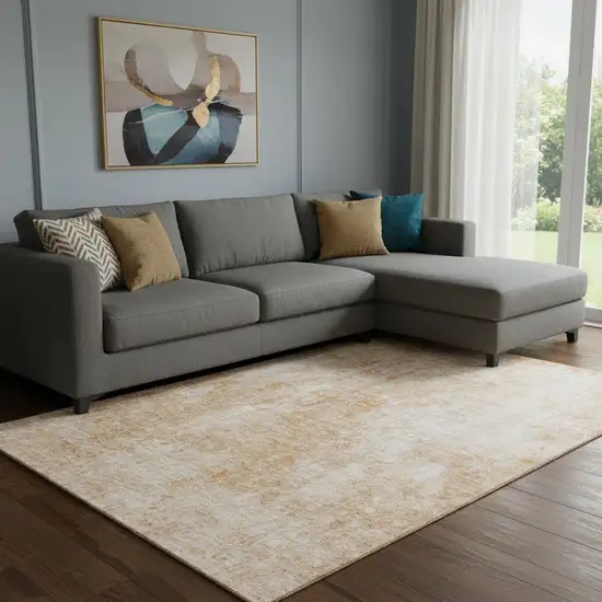 Terra Cotta And Ivory Abstract Washable Area Rug With UV Protection Photo 1