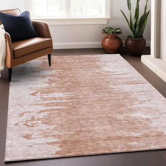 Terra Cotta And Ivory Abstract Washable Area Rug With UV Protection Photo 6