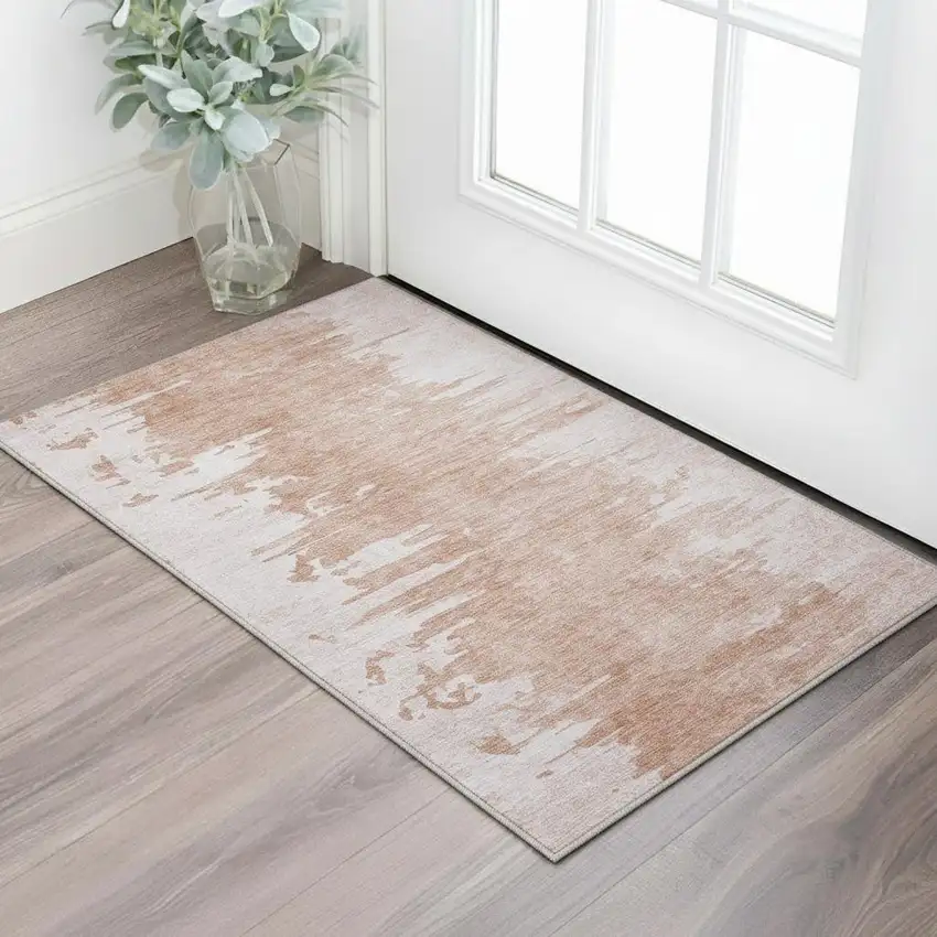 Terra Cotta And Ivory Abstract Washable Area Rug With UV Protection Photo 2