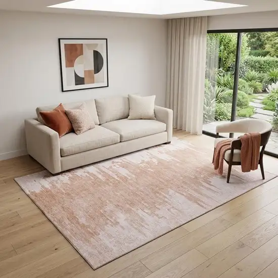 Terra Cotta And Ivory Abstract Washable Area Rug With UV Protection Photo 1