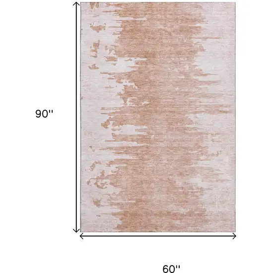 Terra Cotta And Ivory Abstract Washable Area Rug With UV Protection Photo 3