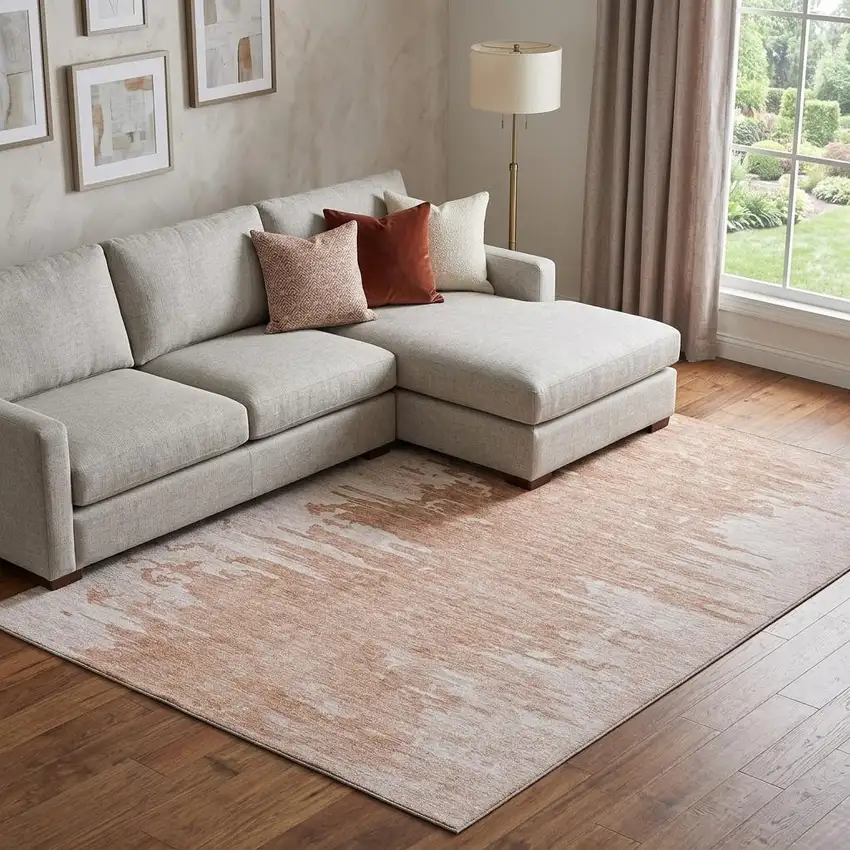Terra Cotta And Ivory Abstract Washable Area Rug With UV Protection Photo 1