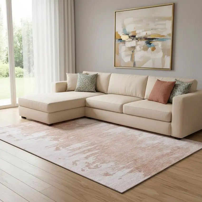 Terra Cotta And Ivory Abstract Washable Area Rug With UV Protection Photo 1