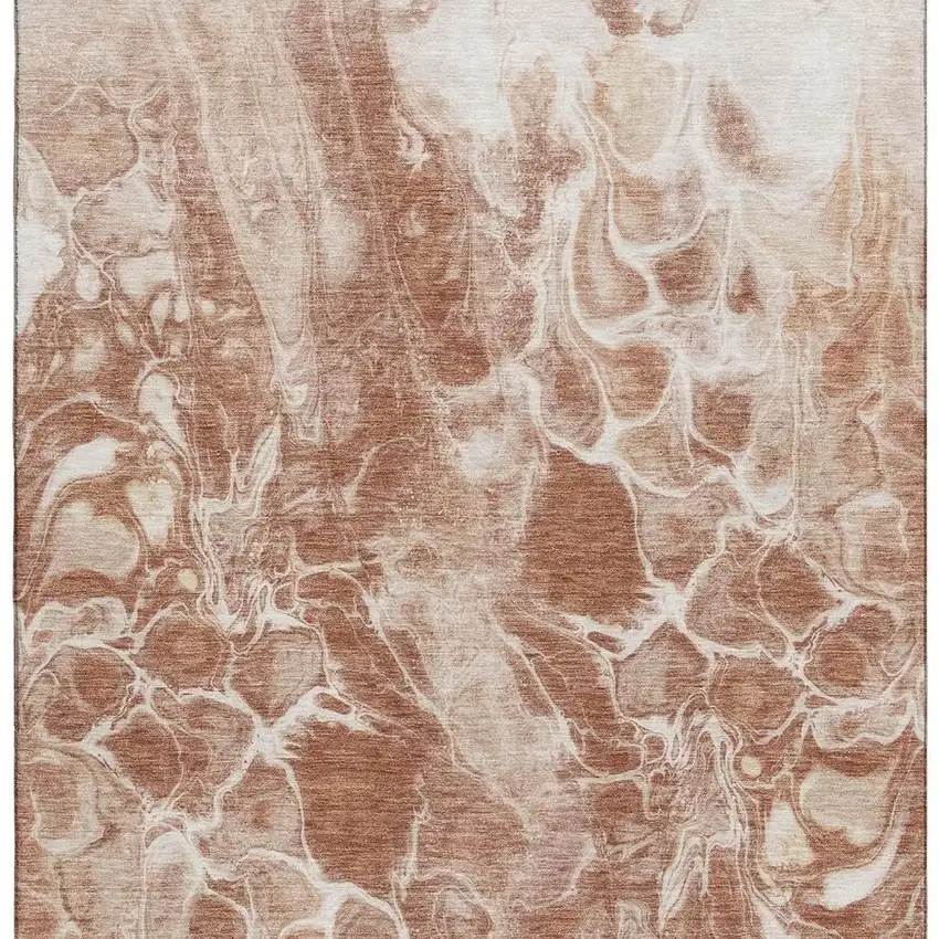 Terra Cotta And Ivory Abstract Washable Area Rug With UV Protection Photo 3