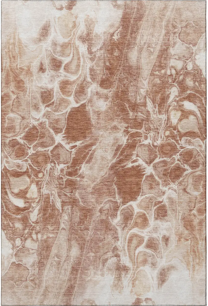 Terra Cotta And Ivory Abstract Washable Area Rug With UV Protection Photo 4