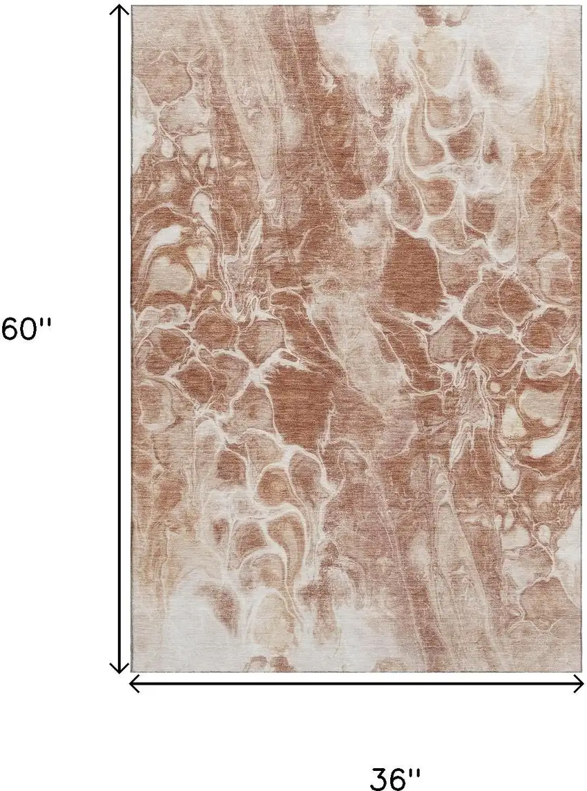 Terra Cotta And Ivory Abstract Washable Area Rug With UV Protection Photo 9