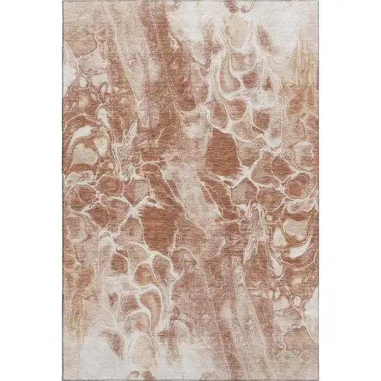 Terra Cotta And Ivory Abstract Washable Area Rug With UV Protection Photo 1