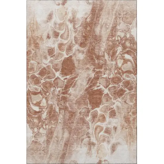 Terra Cotta And Ivory Abstract Washable Area Rug With UV Protection Photo 4